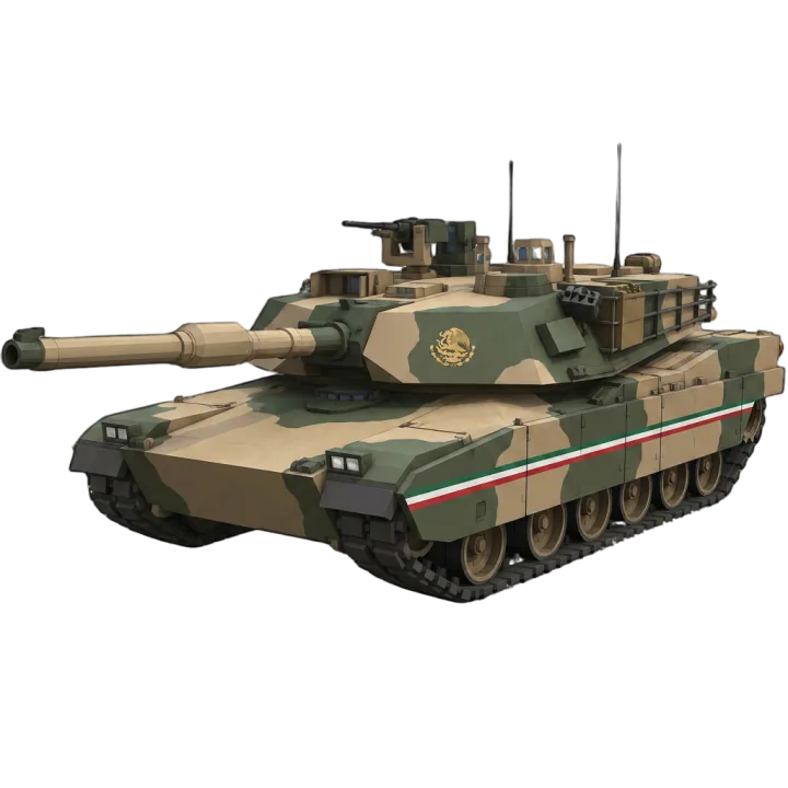 Player-generated Mexican main battle tank with tricolor stripe and golden eagle emblem